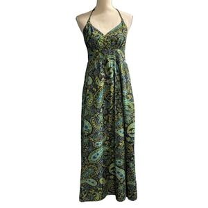 Apt 9 Dress Blue Floral Paisley Maxi Sundress Smocked Halter Size 12 Vacation